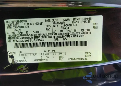 2014 Ford Escape Titanium из США, поврежденный, VIN 1FMCU9J96EUA49525